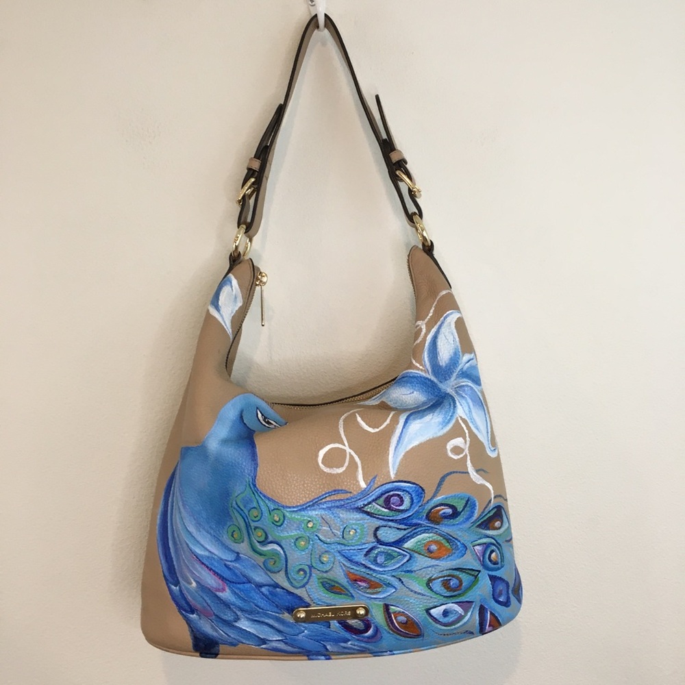 Michael Kors | Tan Leather Nolita Bag & Hand Painted Blue Peacock - Picture 3 of 14